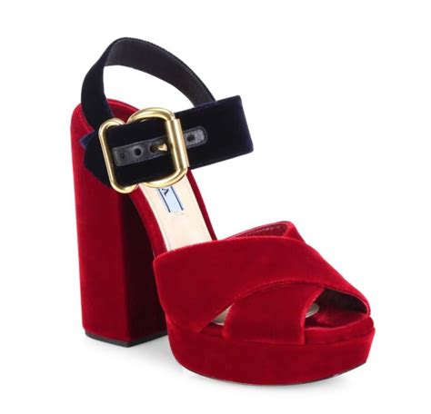 prada cross strap velvet platform sandals|Prada platform sandals outlet.